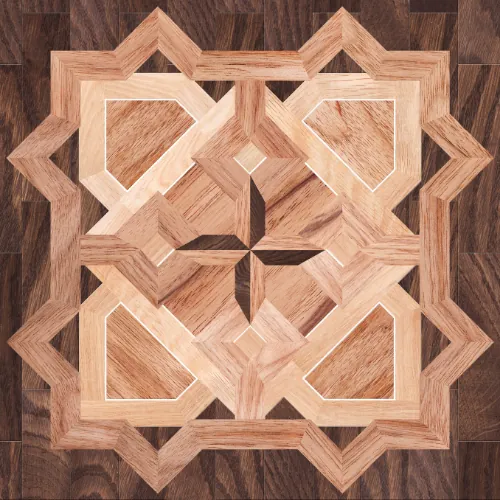 Motif géométrique en marqueterie de bois